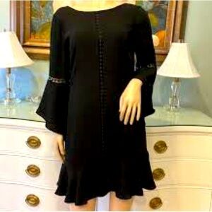 WHBM Size 8 Black Cocktail MIDI Dress w/Bell Sleeves